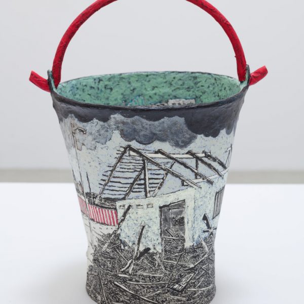 SINCE 1983 XXVIII 2018 Mixed media on rice paper covered steel bucket 12.5 x 10 x 8 in