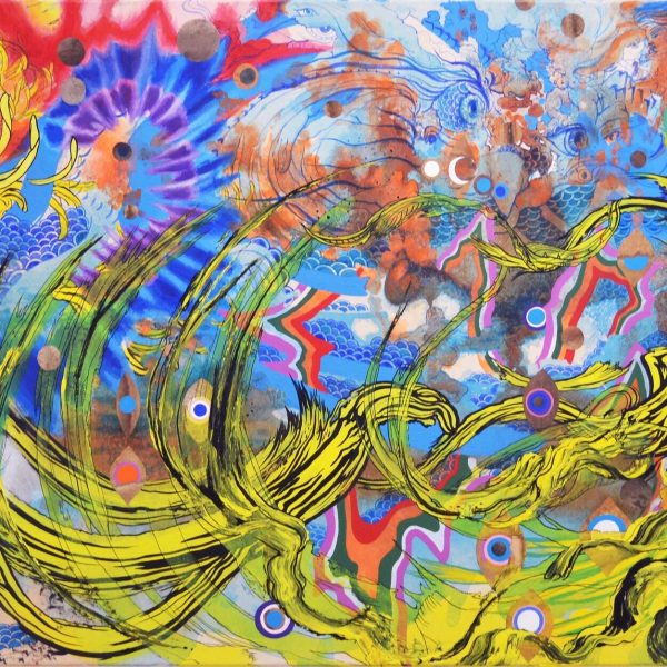 Lucid Yellow 2020,    Ink, acrylic on Hanji mounted on canvas  24 x 48 inches